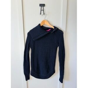 Lululemon black  Chunky Knit Asymmetrical Snap Funnel Neck Sweater Womens